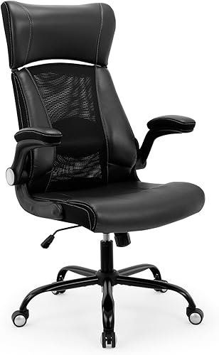 Home Office Chair, Ergonomic Desk Chair with Lumbar Support, Faux PU Leather Cushion Mid Back Mesh Executive Computer Chair-Adjustable Headrest,