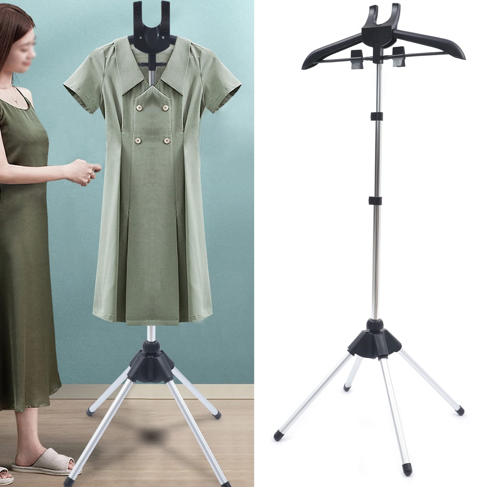 Adjustable Garment Steamer Stand with Clips - Foldable Steamer Rack for Suits, Shirts, Overcoats & Vests, Aluminum Alloy Steam Hanger for Bedroom,