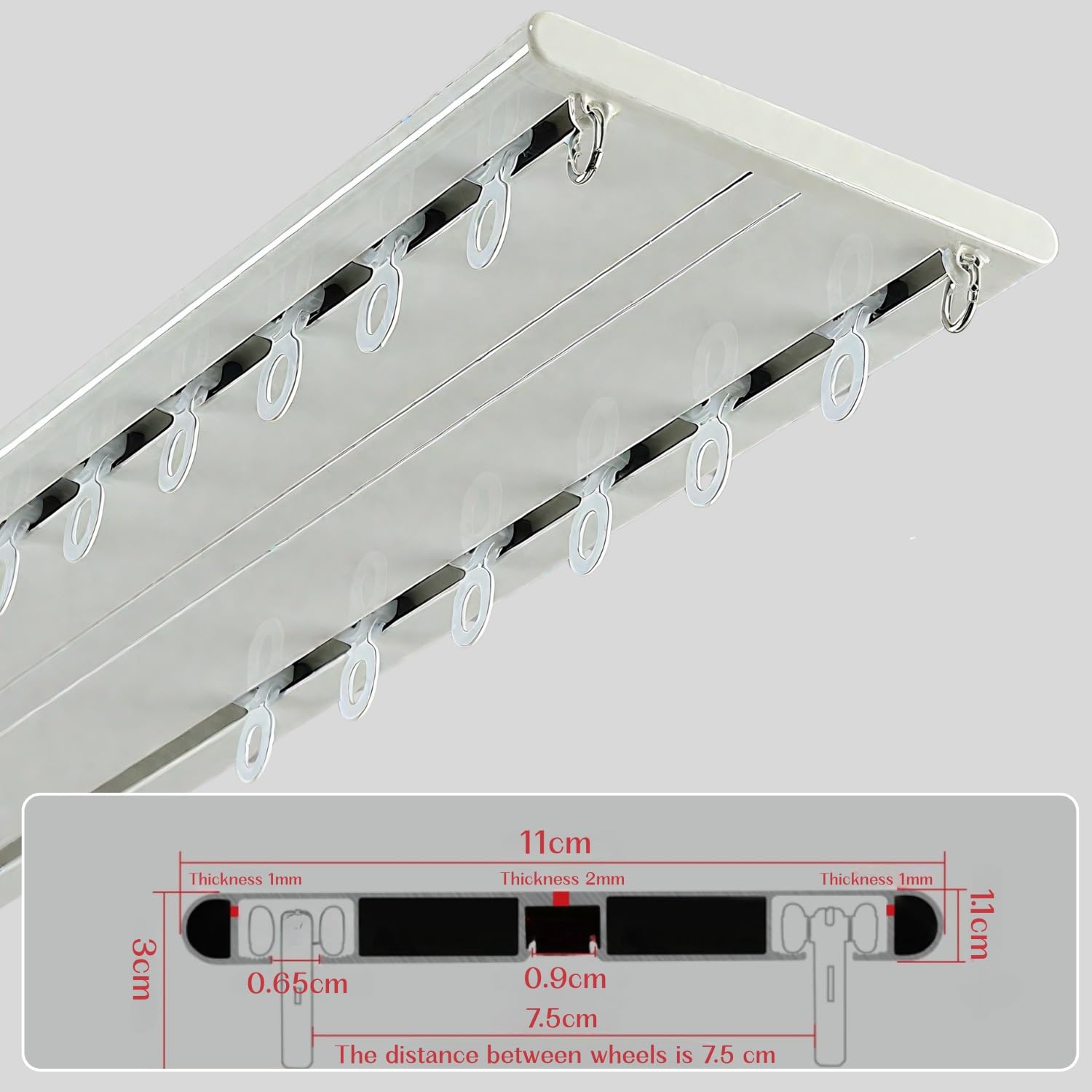 Kit de rails à rideaux robustes et réglables de 50 à 600 cm pour salon et salle de bain - Design caché - Tringle à rideaux et système de rails (230 cm)