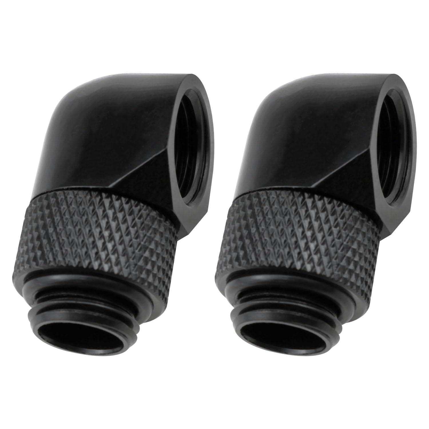 PIYANYO G1/4" Fitting Male to Female Extender Connector Thread Water Cooling Fitting 90 Degree Rotary Fitting Adapter for PC Water Cooling System Black-2PCS