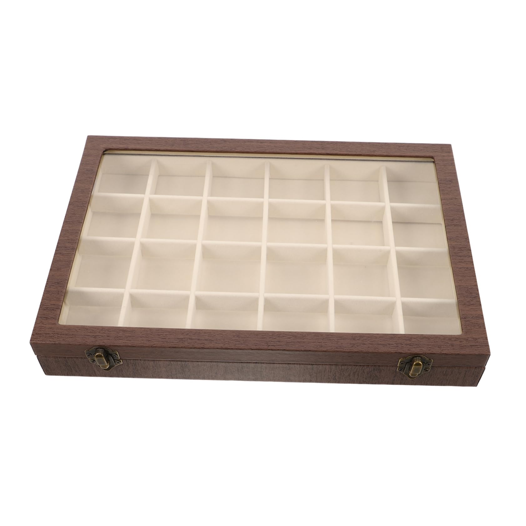 VALICLUD Vintage Wooden Jewelry Box with Velvet Lined Compartments And Glass Compartment Organizer for Necklaces Bracelets Rings Soft Velvet Protection And Compact Travel Design