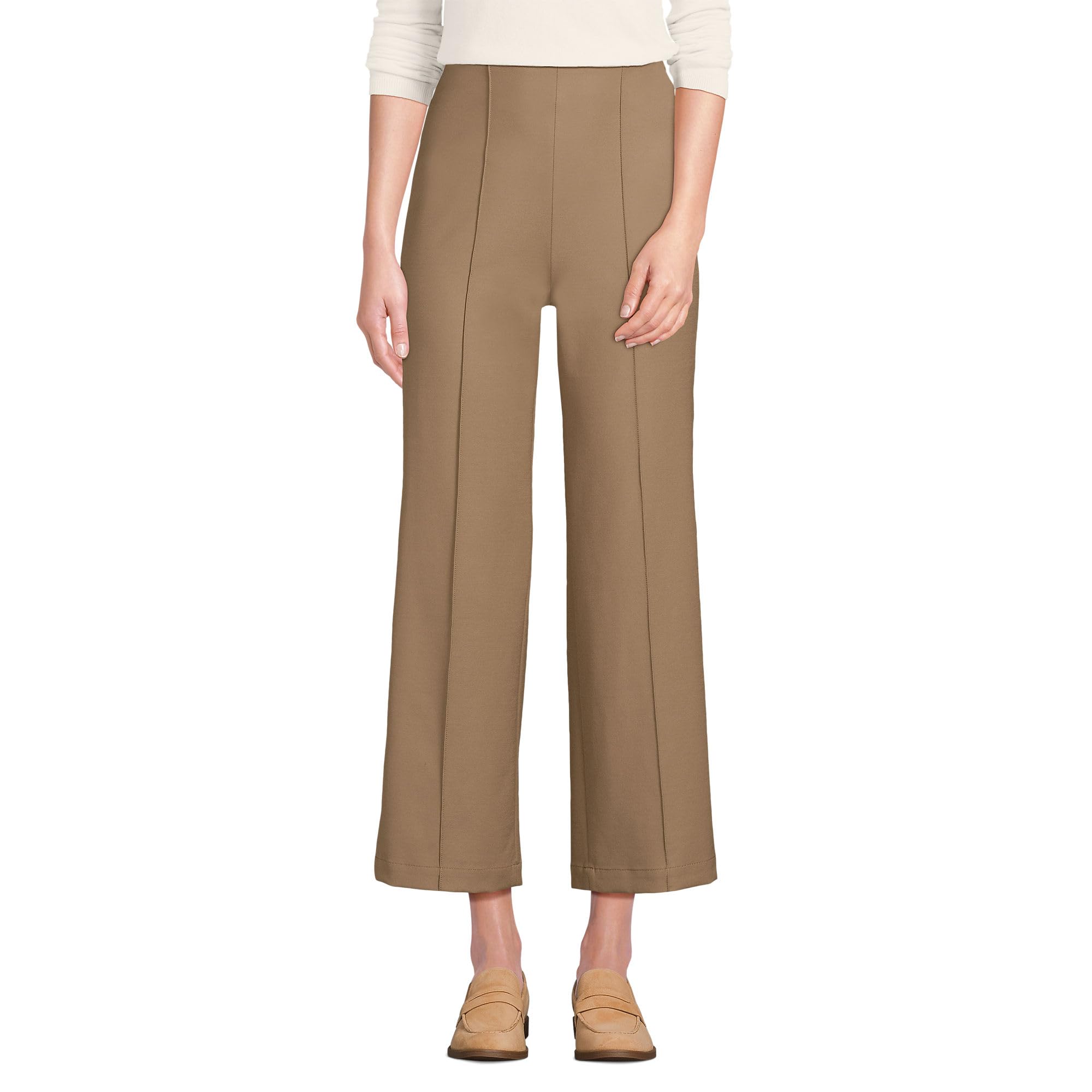 Lands End Womens Bi Stretch High Rise Pintuck Wide Leg Crop Pants