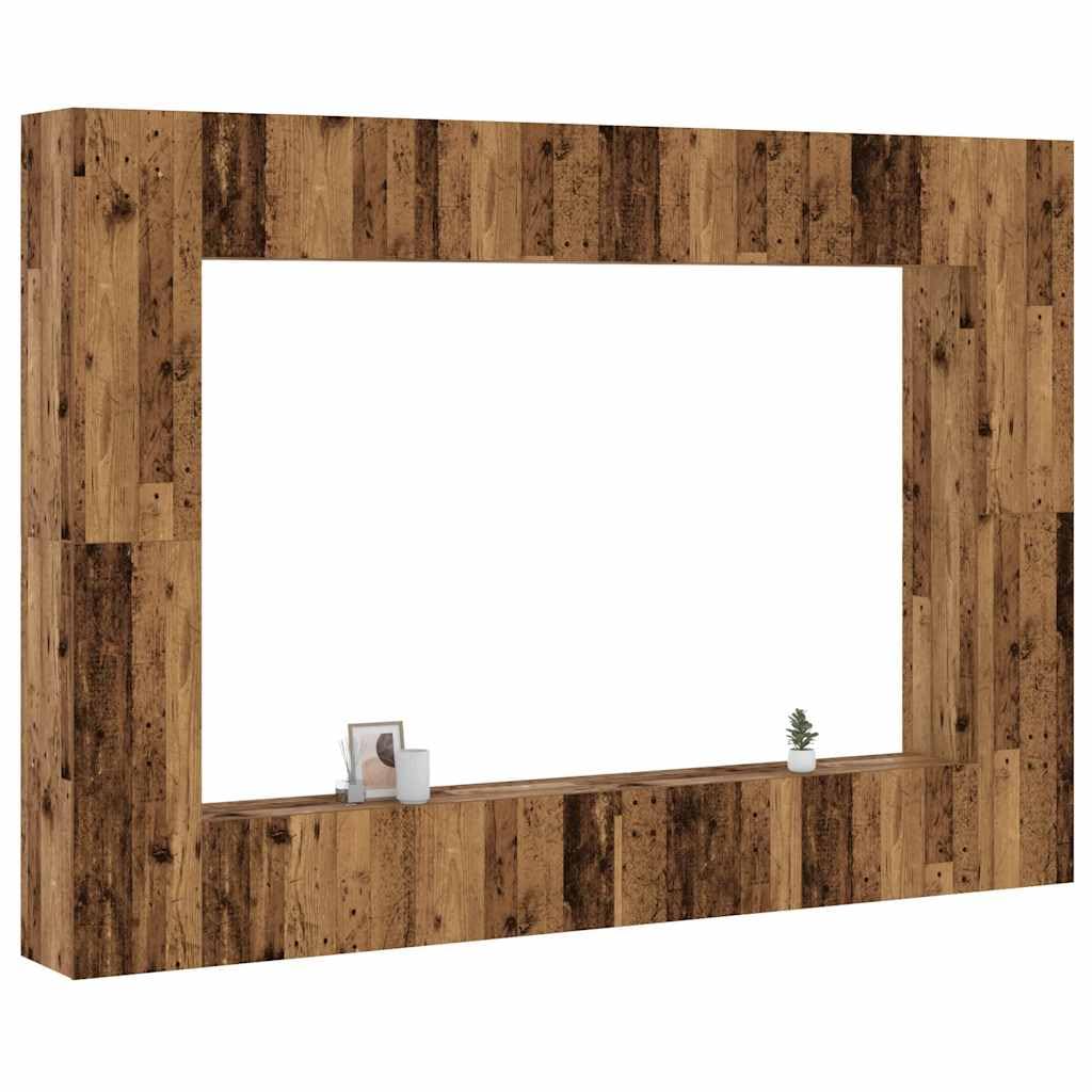 Set di 8 mobili per TV, montaggio a parete, effetto legno anticato, credenza con vano portaoggetti, sospesa e salvaspazio, per soggiorno, camera da letto, angolo gaming