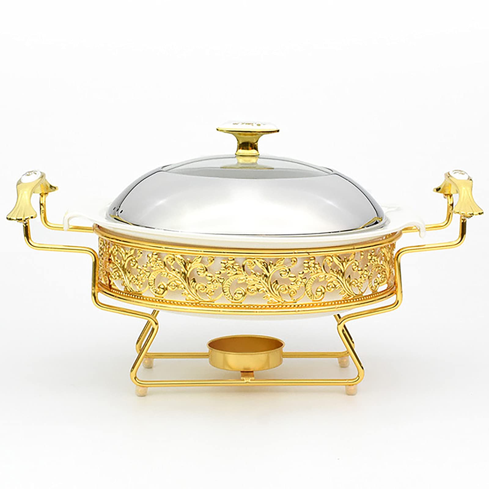 ALREMO HUANGXING - Golden Pattern Chafing Dish Buffet Set, Round Stainless Steel Chafer with Lid for Buffet Weddings Parties Banquets Catering Events, Chafer and Buffet Warmer Set,28cm (Size : 28cm)