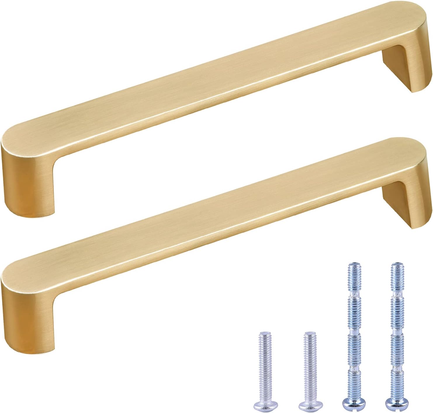 2 Pack Brushed Gold Cabinet Handles 5" Hole Centers Drawer Pulls Solid Zinc Alloy Cabinet Pulls Brushed Brass Furniture Kitchen Cupboard Hardware