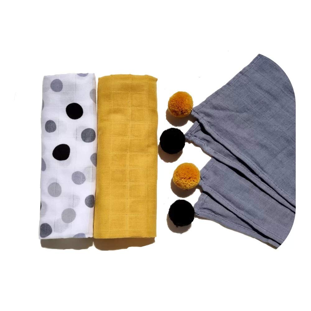 Bellochi Mullwindeln Spucktücher Baby Musselin Tuch - 60x80 cm - 100% Baumwolle - Sanft Moltontücher Baby 3 er Pack - Gelb