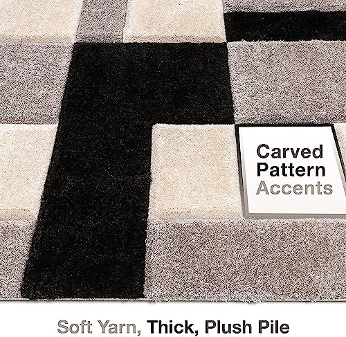 Image of Naze Modern Geometric Area Rug, Shag Texture, Multi-Colour Pattern with Extra Softness and Smooth, Silky Feel, for Living Room Carpet, Etc.clr-(Black & White 3D),1, Size 6x9 feet