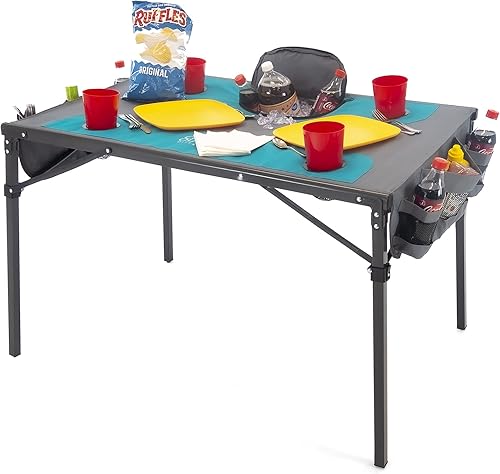 Miniatura 8 de Creative Outdoors Mesa plegable con enfriador integrado, mesa de campamento portátil para exteriores con 4 portavasos y marco de acero duradero,