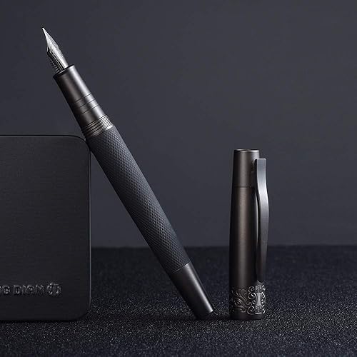 Miniatura 3 de Hongdian 6013 - Pluma estilográfica negra mate, punta extrafina de titanio con caja de regalo de metal
