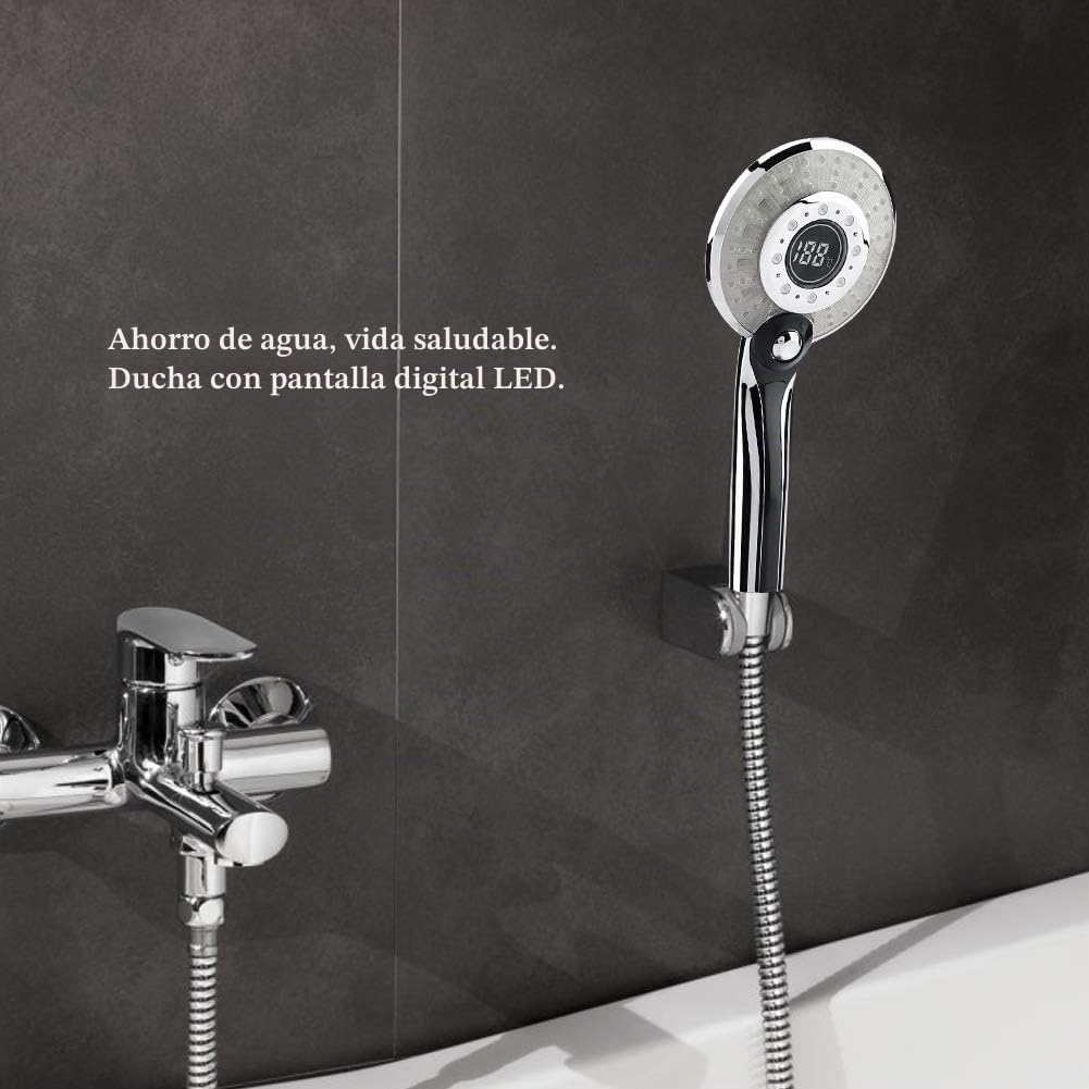 Alcachofa Ducha LED Digital 3 Modos Sensor Temperatura ABS Plateado Alta Presión Ahorro Agua Accesorios Baño Moderno