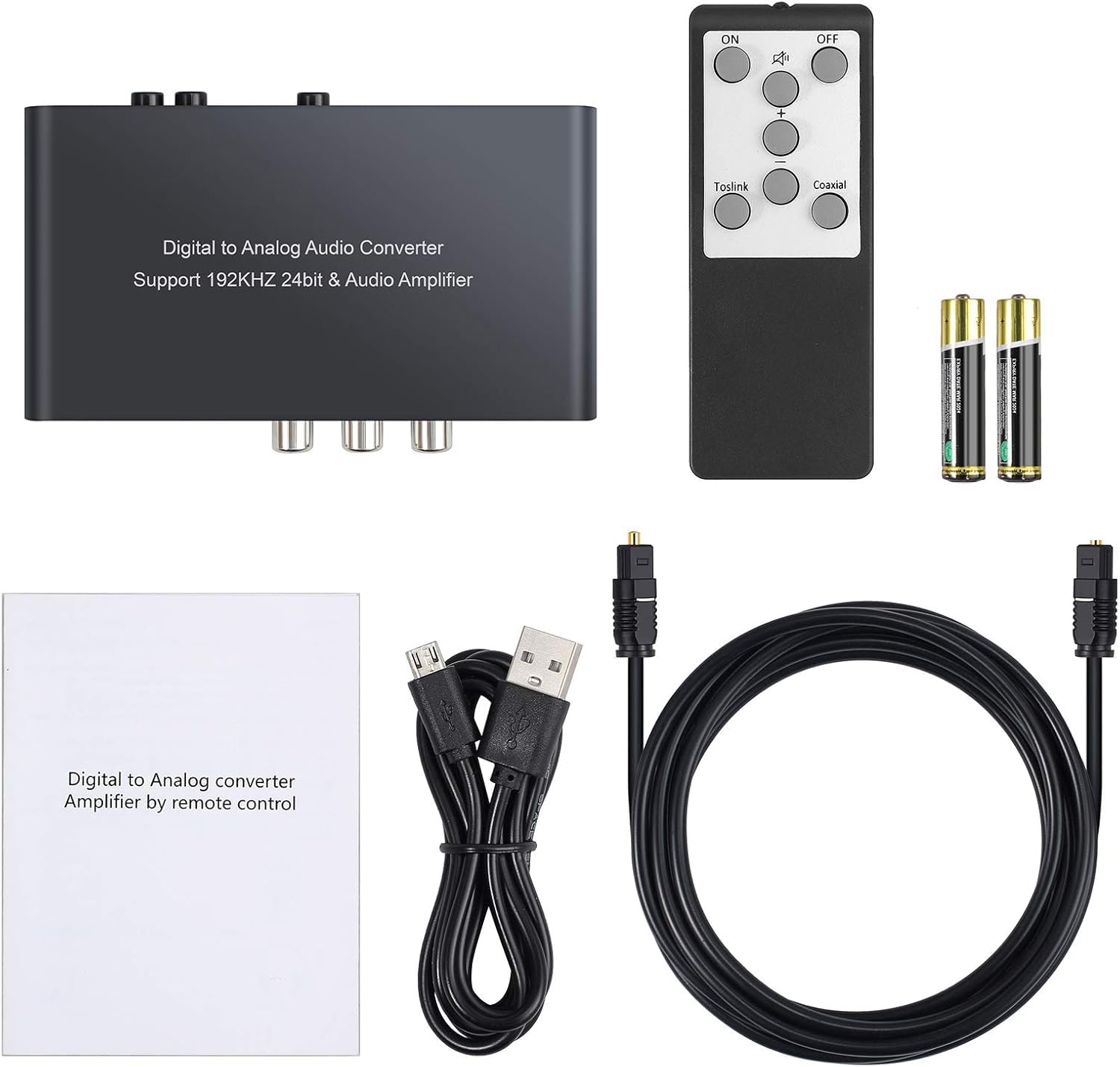 PROZOR DAC Convertitore con Telecomando 192KHz Convertitore Digitale Coassiale Toslink ad Analogico Stereo L/R RCA 3.5mm Audio Supporta Controllo Volume/Muto/Power ON OFF via IR Telecomando