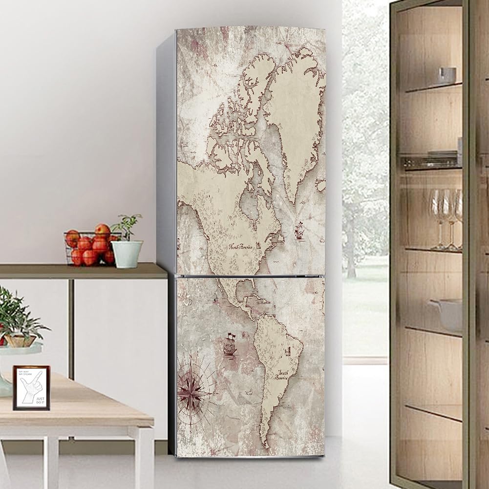 VHcgCGJ Fridge magnet, Full covering door fridge covers skins wall stickers for kitchen decal, Retro Navigation Map America(S: 60x150 cm)