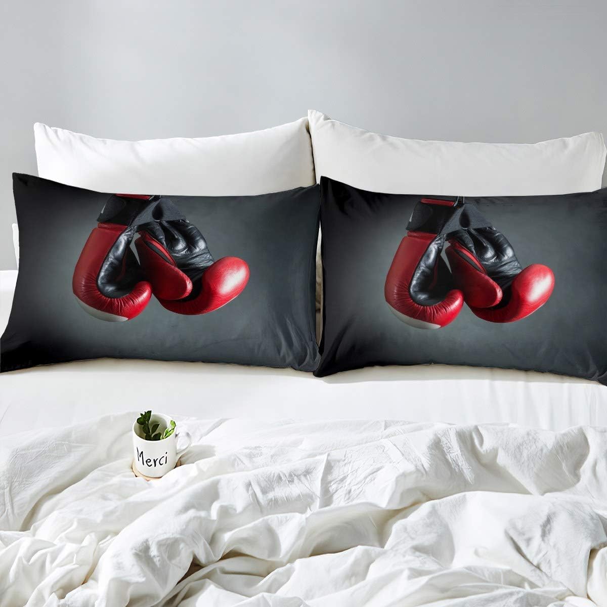 Funda Nordica de 3 Piezas para Cama 180 Guantes de Boxeo Funda Edredon 240x260 cm Boxeo Ropa de Cama de Microfibra Transpirable con Cremallera y 2 Fundas de Almohada 50x75 cm A-707