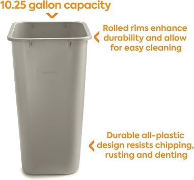 COASTWIDE Professional Plastic Trash Can, 10.25 Gallon, Beige