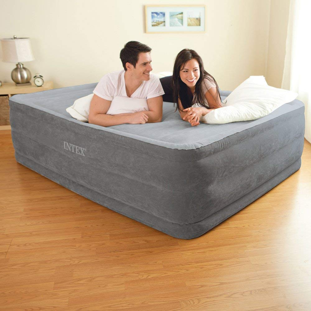 Intex Luftbett Comfort Airbed Kit Queen, 230 V inklusive eingebauter Luftpumpe, 152 x 203 x 46 cm 64414