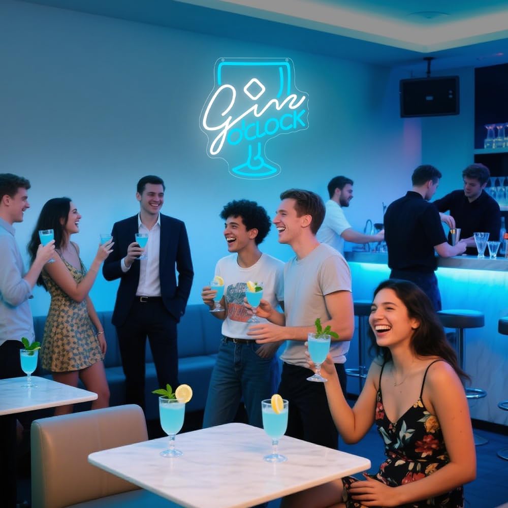 Bar Neon Sign, Cocktails LED Neon Light Signs for Wall Decor Gin O‘clock LED Light up Sign for Party Home Bar Pub Night Club Bistro Man Cave Decoration USB Powered(13.4"*12")