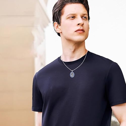 Vista 659 de Collar con colgante de plata de ley 925 con medalla de San Patrón, joyería religiosa para hombres y mujeres, con cadena de acero inoxidable 316L