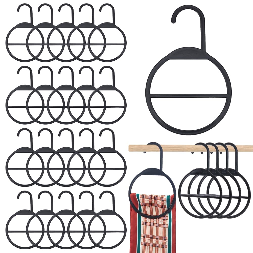 Cintres ovales pour écharpes rangement foulards plastique noir anneaux penderie x20