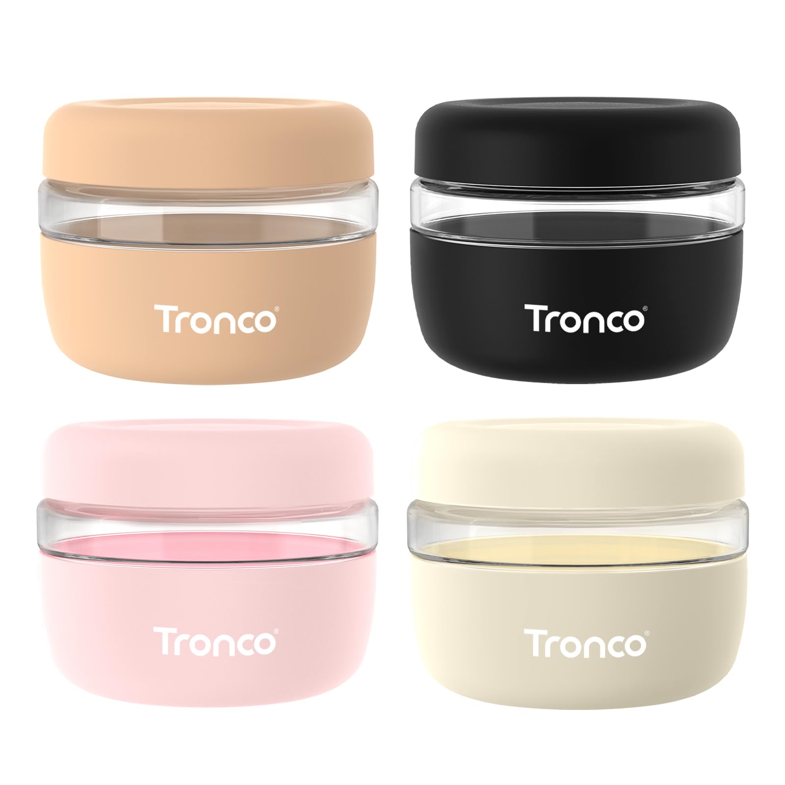 Tronco 16 oz Glass Lunch Bowl Container with Lid, Reusable Glass Food Container for Salad, Snack,Yogurt, Soup Food Storage, Meal Prep, Airtight, Leak & Spill Proof, Dishwasher Safe, BPA-Free, Set of 4