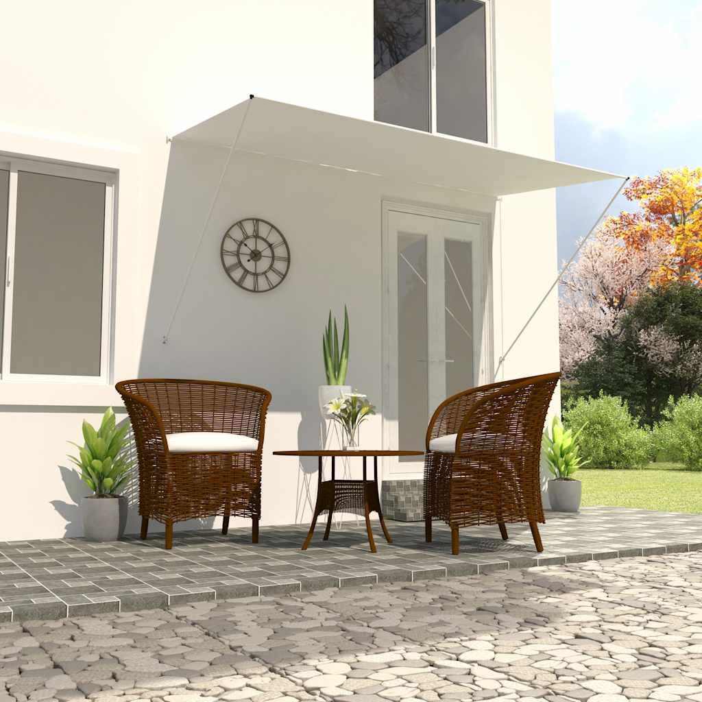 Einziehbare Markise 250x150 cm Creme Balkonmarkise mit Handkettenzug und Stützstange Manueller Sonnenschutz Fensterbeschattung für Terrasse Balkon Garten