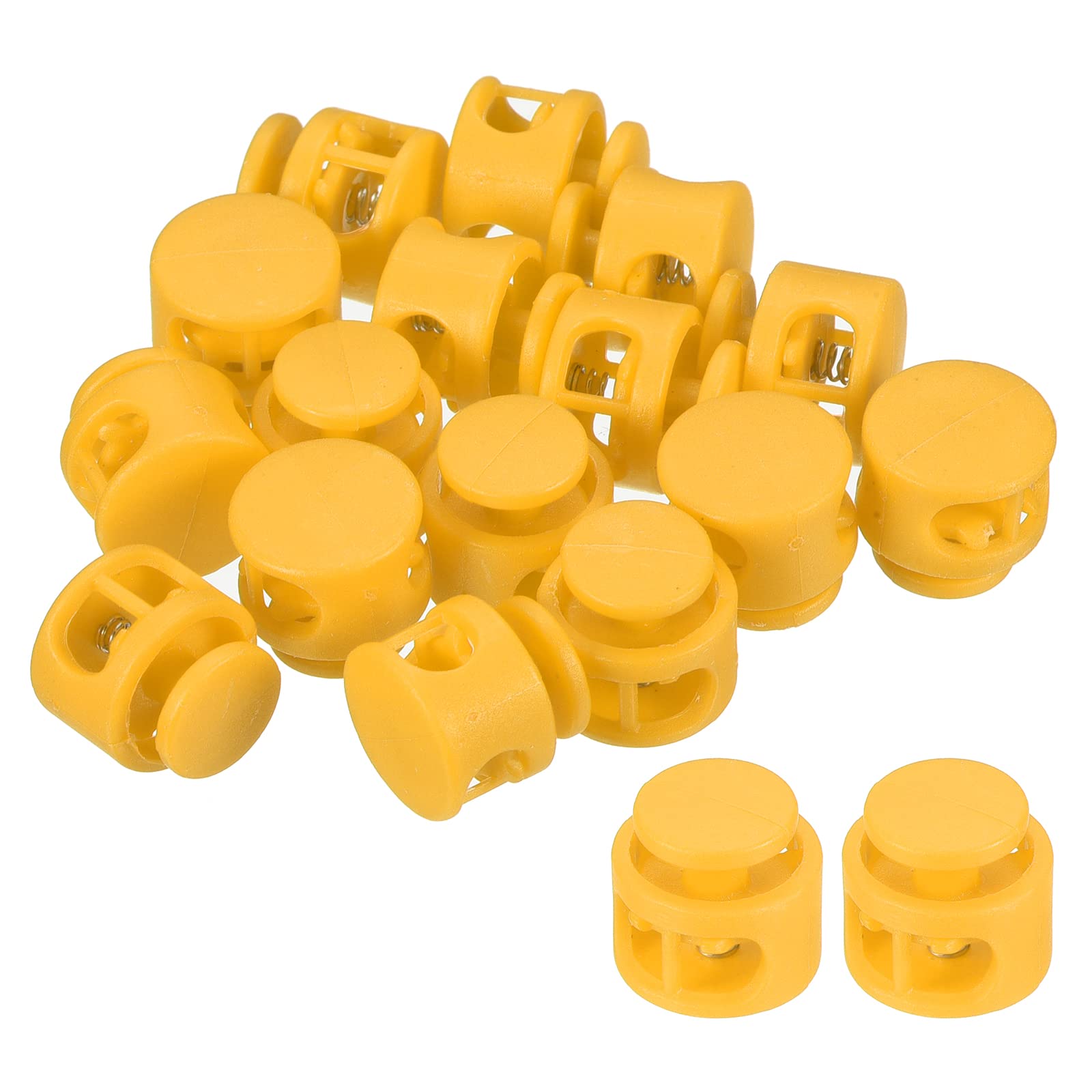 PATIKIL 0.7" Dia Cord Locks, 16 Pack Round Double Hole Stopper Elastic Cord Fastener Slider for Drawstring Bag Clothing Shoes Yellow