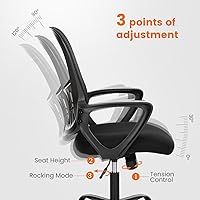 Vista 3 de Sweetcrispy Ergonomic Mid-Back Mesh Home Office Desk Chair with Wheels, Lumbar Support, and Comfortable Armrests for Home, Bedroom, Study, Office