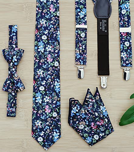 Image of BELLUNO Men's Cotton Floral Skinny Tie, 2.5 inch Width, with Gift Box