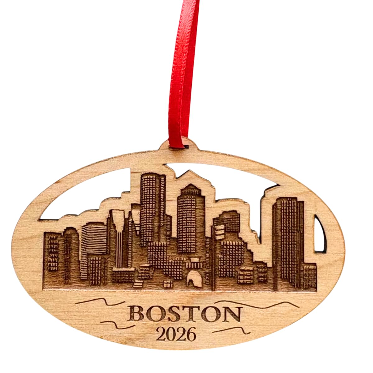 2026 Boston Christmas Ornament, City Skyline Boston Trip Souvenir or Gift Idea, Massachusetts Souvenirs, Gifts - 250 Years of America Commemorative Memento, Laser Cut Wood, with Gift Box
