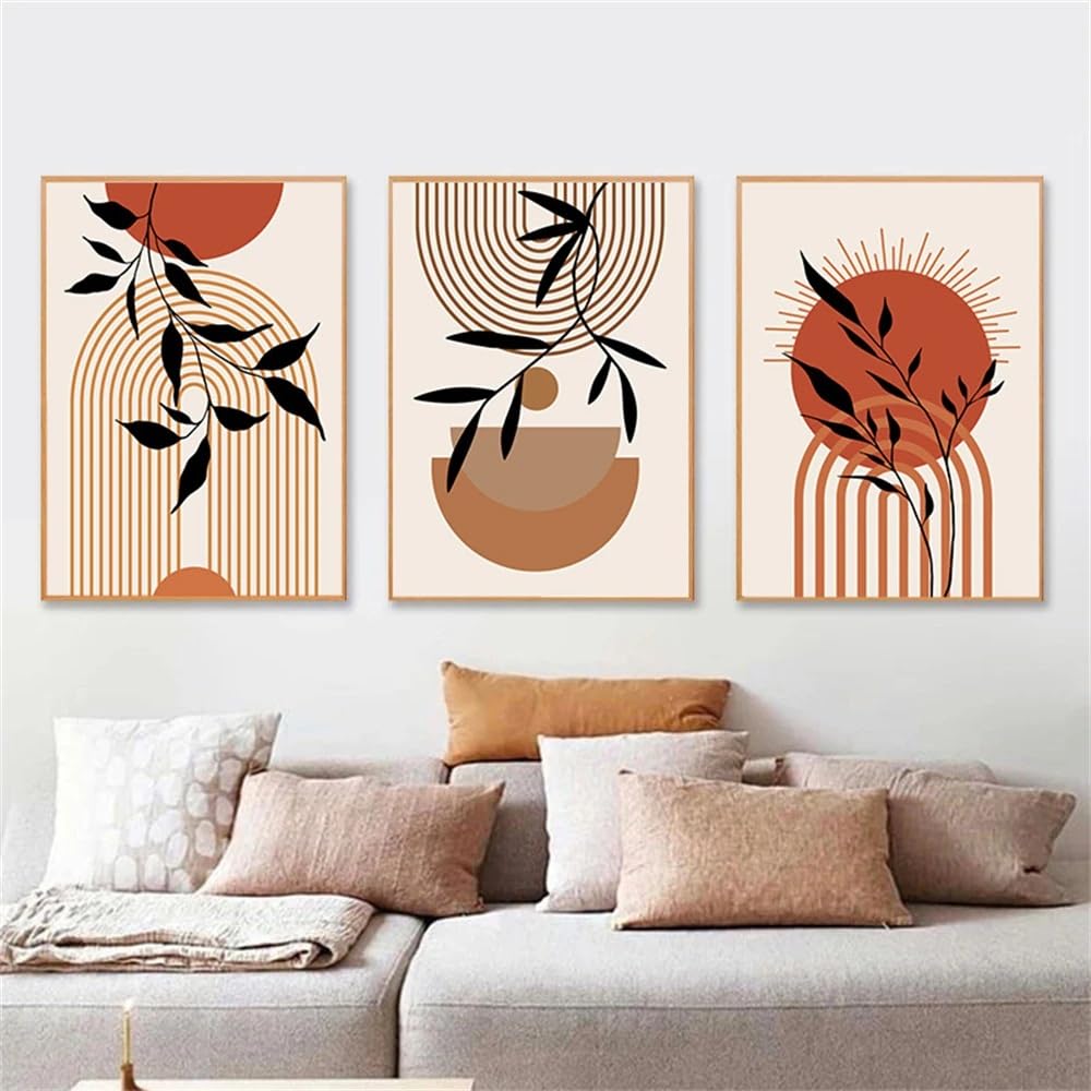 WUHBCZ Canvas Paints-Modern Boho Sun Leaves Wall Art Geometry Arch Line Canvas Painting Abstract Poster Nordic Print Pictures Living Room Home Decor-60 * 70cm/3PCS (No Frame)