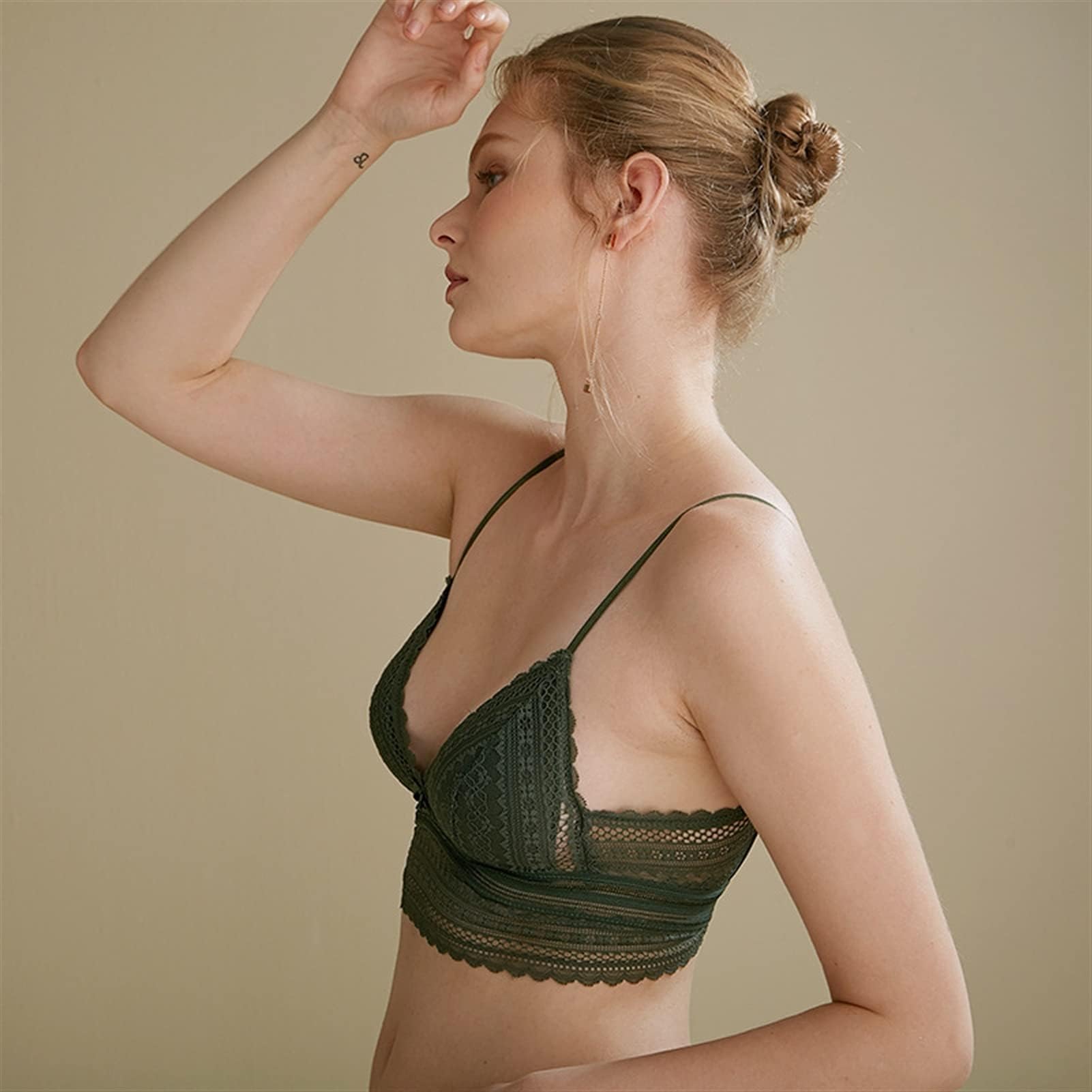 Bielizna Koronkowa biustonosz typu bralette z niskim tyłem + stringi Bielizna nocna Dwuczęściowy zestaw bielizny bandażowej (kolor: zielony, rozmiar: Xl) (zielony XL)