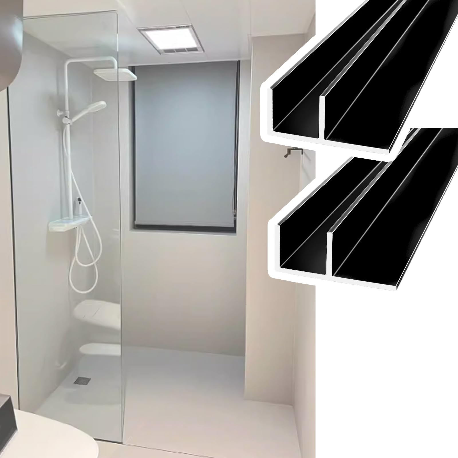Djphofs 2Pcs Matte Black Aluminum F-Channel For Shower Door, Deep Cuttable Fixed Deep Track, Heavy-Duty F- Shower Glass Channel For Homes Hotels Offices(,L1.5m(59In) W10.3mm(0.41In))