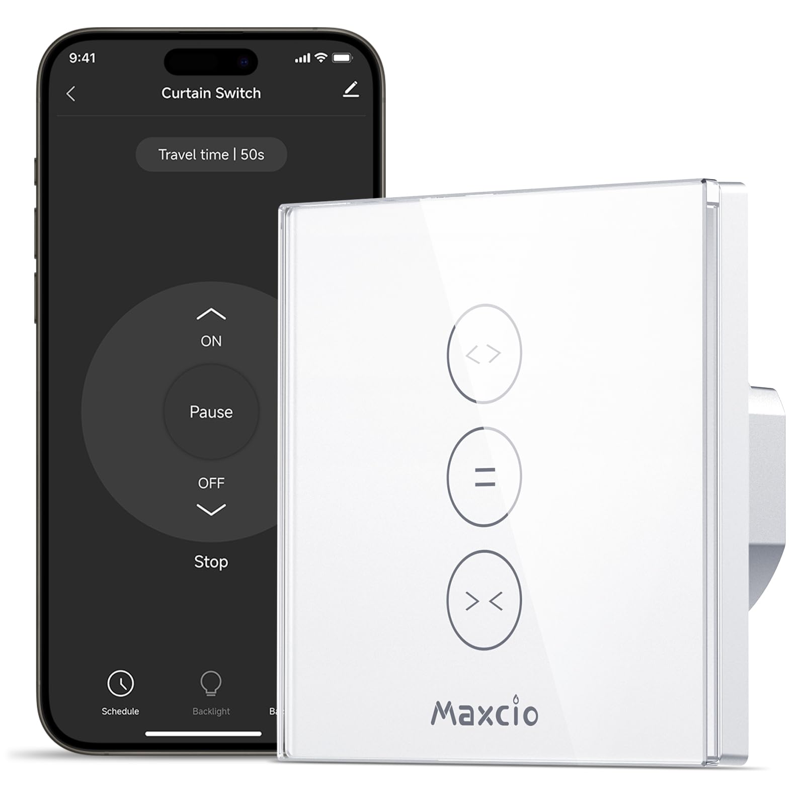 Maxcio Wlan Rolladenschalter, Rolladen Zeitschaltuhr Kompatibel mit Alexa & Google Home, Smart Schalter für Markise, Jalousie, Vorhang, WiFi Rolladensteuerung mit Timer- und Gruppenerstellung Weiß
