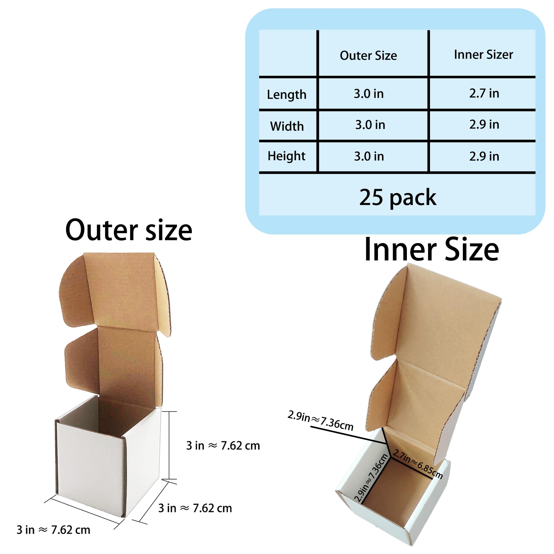 Amazon.co.jp: 3 x 3 x 3インチの配送ボックス、ホワイト段ボール箱