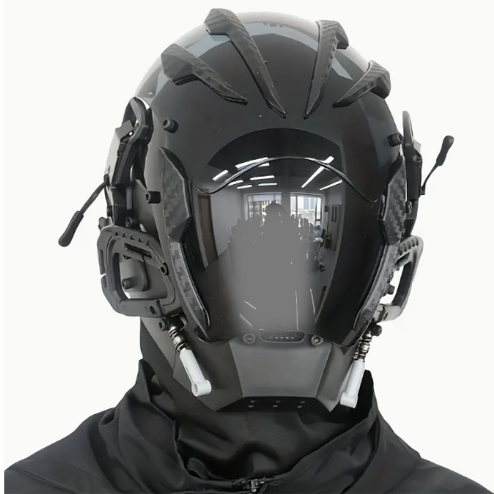 Maschera cibernetica Luce a LED Casco cibernetico Techwear Maschera futuristica Gotico Halloween per uomo Cosplay Accessori per costumi di Halloween, Decorazioni natalizie