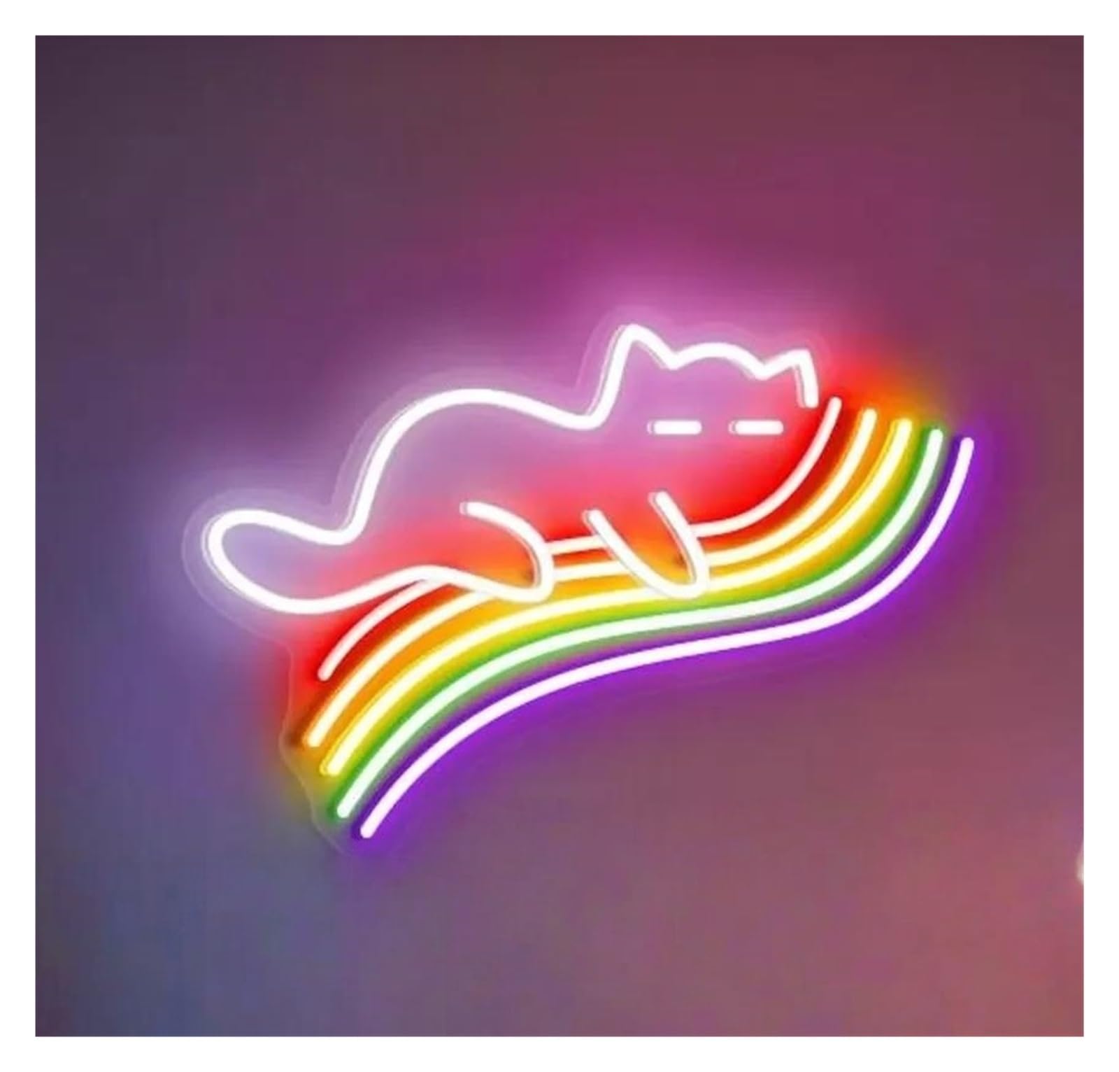 SHOUXI Sign Lamp Cat Sleeping On Rainbow Neon Sign, Cute Cat Lover, Aesthetic Wall Decor, Kid Room Party Backdrop Dimmable Lamps 38cm(B)