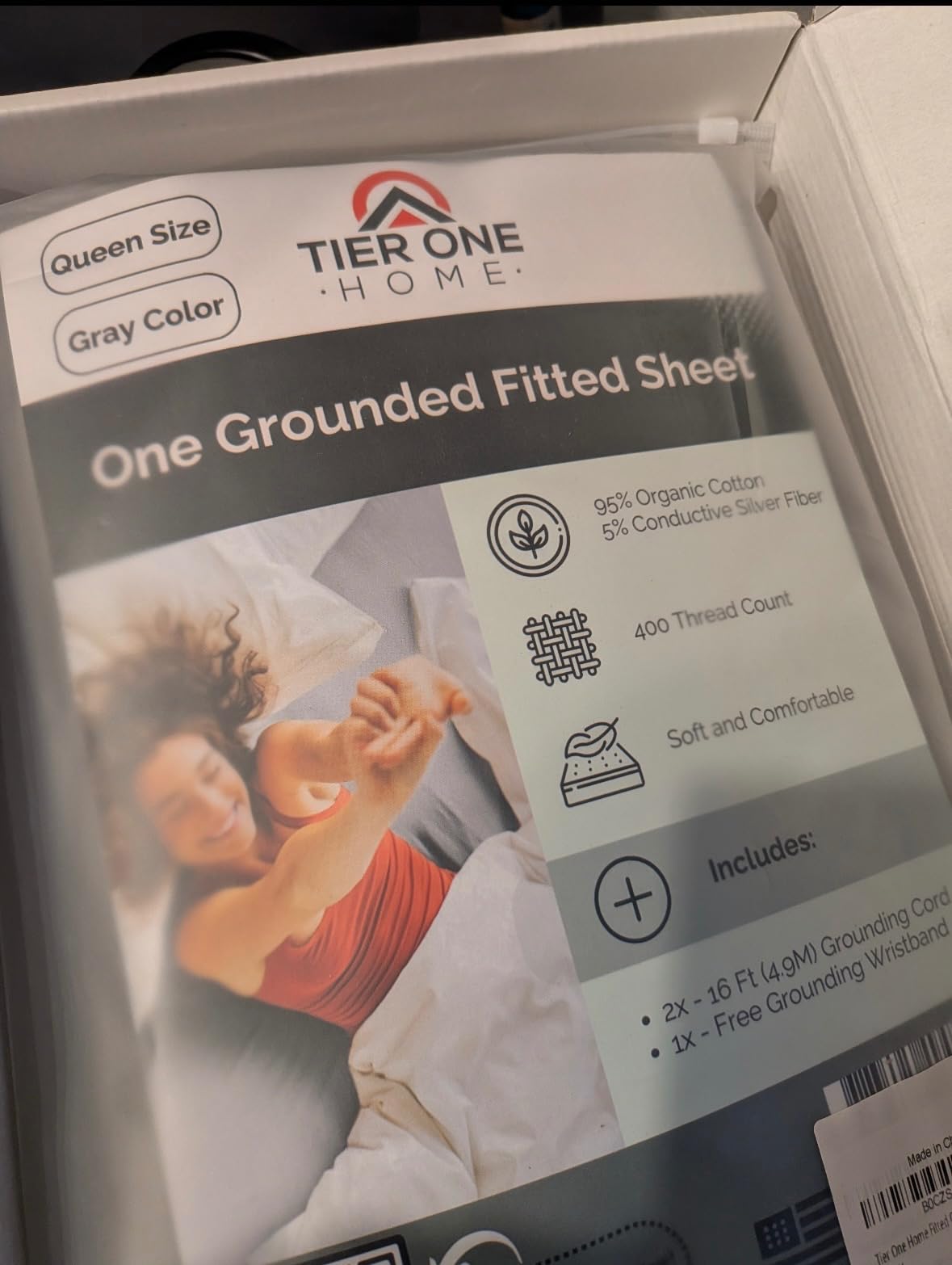 Fitted Grounding Sheets for Earthing, 5% Silver Fiber + 95% Certified Organic Cotton for Better Sleep and Pain Relief. Deep Pockets. Includes Grounding Wristband & Cords