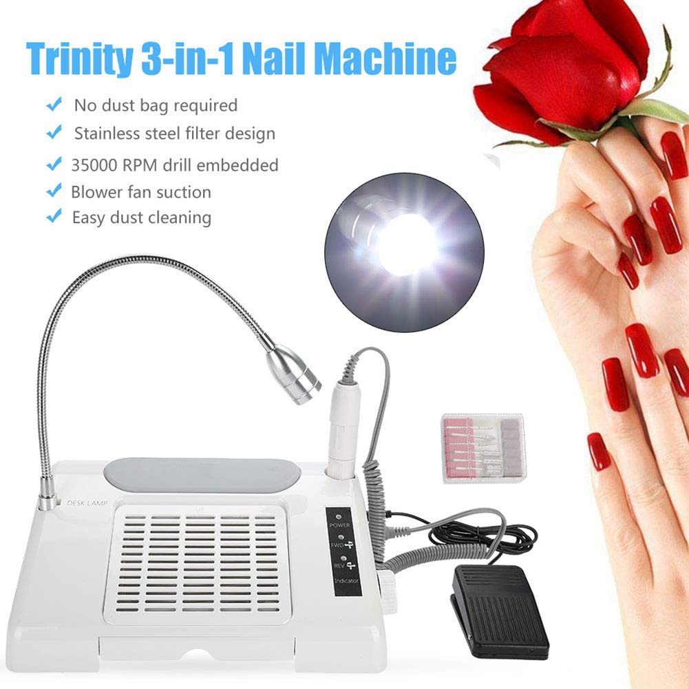 Wiertarka Do Paznokci 35000 Obr./Min, 3 W 1, Pochłaniacz Pyłu Do Paznokci, Led, 65 W, Mocny Elektryczny Zestaw Do Manicure I Pedicure, Wielofunkcyjny, Do Usuwania Ak