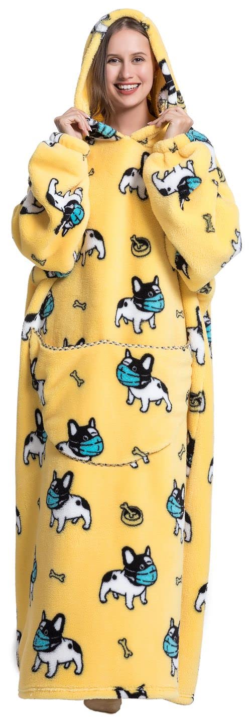 Ksnnrsng Oversized Hoodie Wearable Blanket, Super Soft Warm Comfortable Giant Wearable Blanket for Women Men Adults with big Pocket (Yellow Puppy)