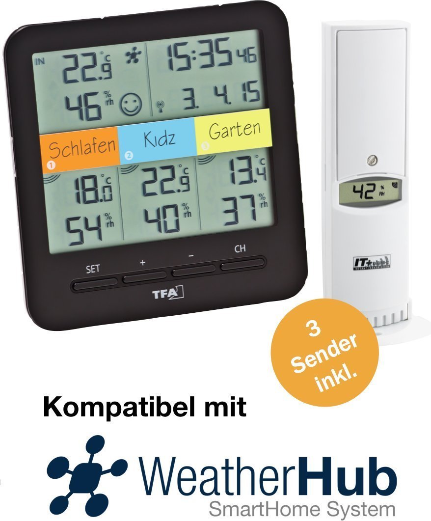 TFA Dostmann 30.3060.01 Klima Home Termometro/Igrometro Radio-Controllato (Nero con batterie)