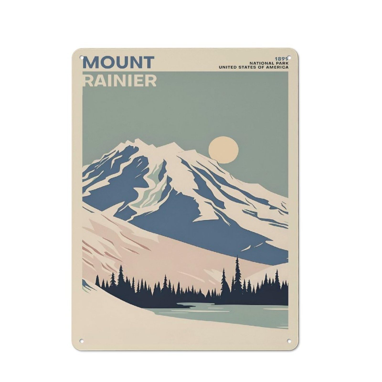 Junmoney Style-21 Metal Plaque 40X30cm With Mount Rainier National Par For Hallway Wall, Rustic Decor, A Metal Wall Feature For Hallways And Entrance Areas