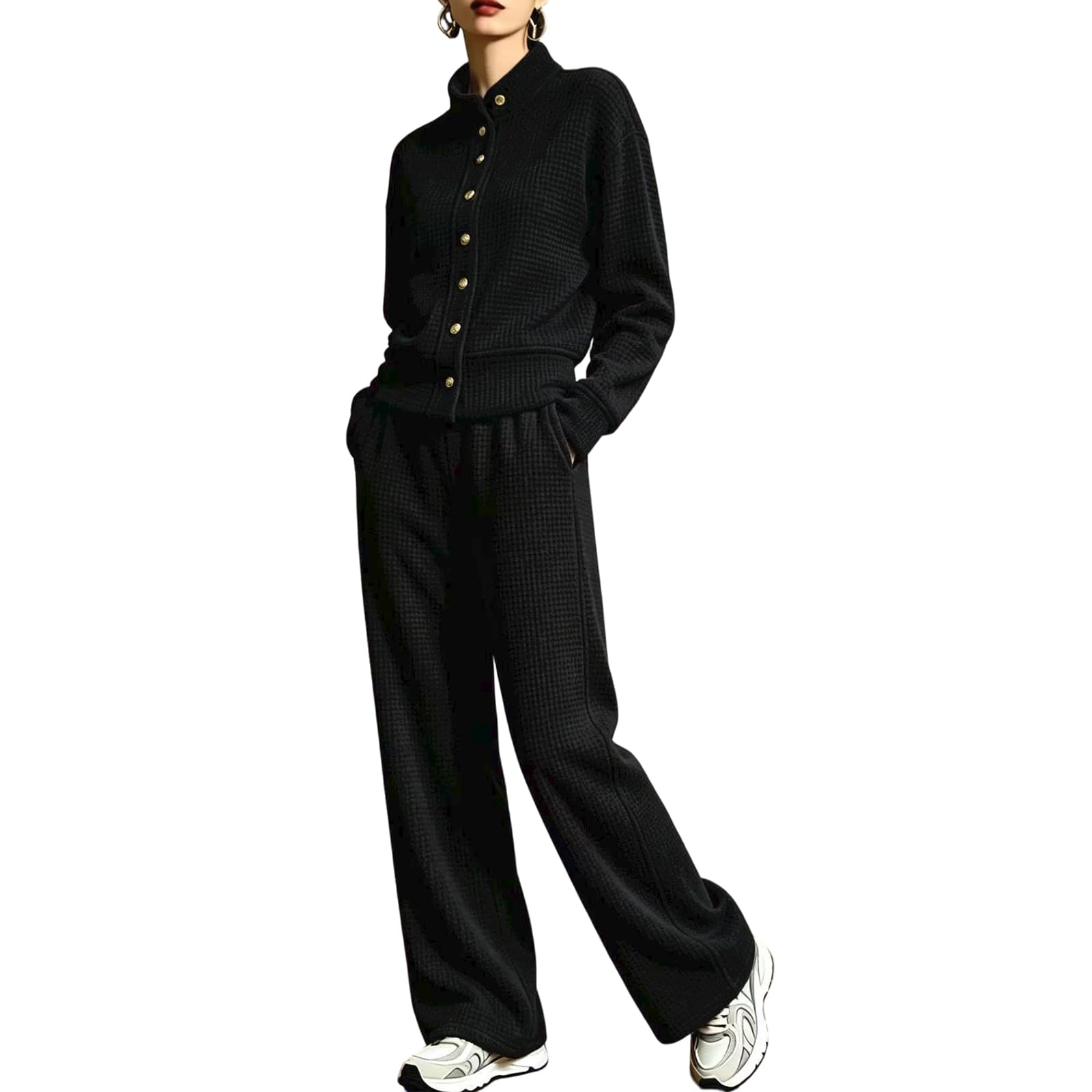 Tuta Donna Sportiva Curvy Completo Waffle Felpa e Pantaloni Larghi