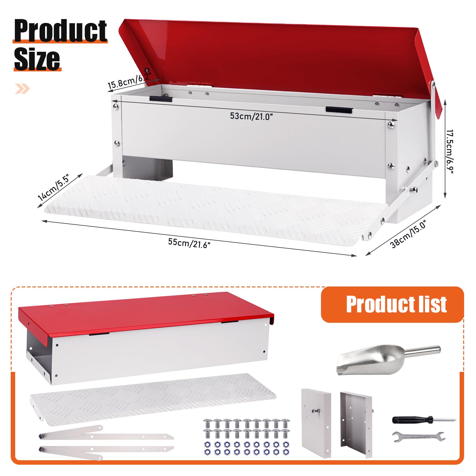 Comedero automático para pollos, 7 kg, comedero de metal para aves de corral con cuchara de acero inoxidable para exteriores, sin residuos, con tapa resistente a la intemperie para 6-12 pollos
