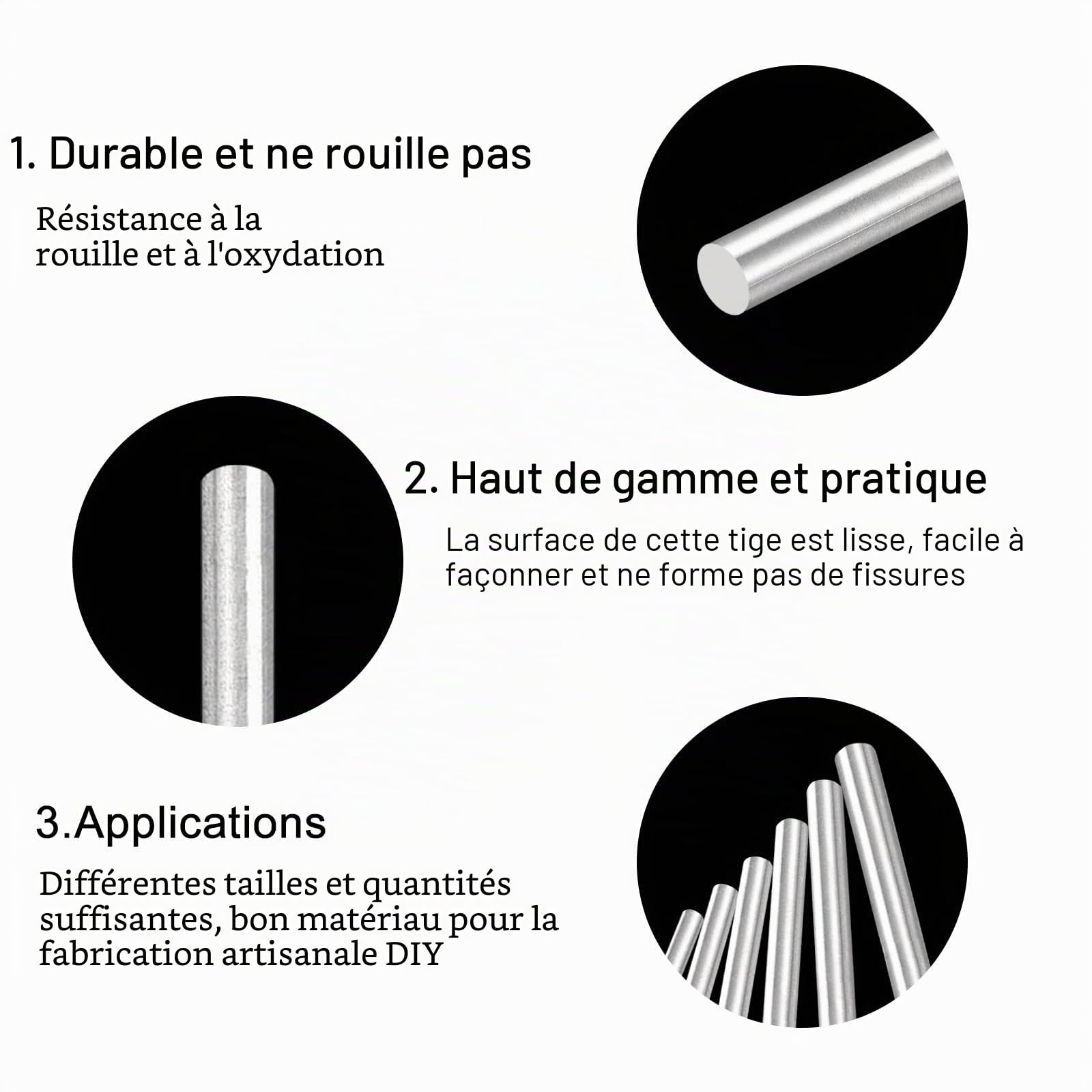 sourcing map Tiges Acier Inox 304 Rond, 8mm x 400mm Solide Arbre Tiges pour Bricolage Artisanat Modèle Voiture Hélicoptère Avion, Paquet de 2