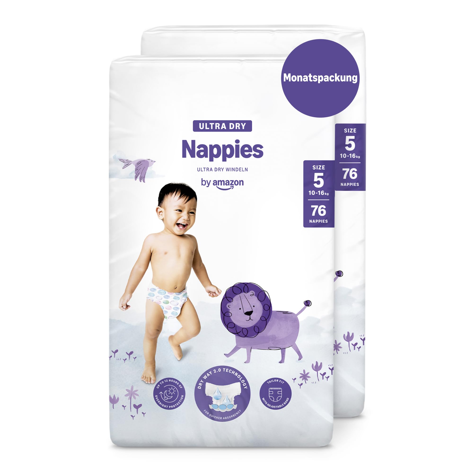 By Amazon Ultra Dry Windeln – Größe 5 (10kg–16kg) – 152 Stück (2 Packungen mit 76 Stück)