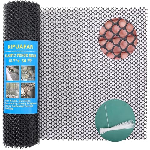Image of Pet Proof Barrier Net, Black Plastic Chicken Wire Mesh Fencing, Balcony Cat Safety Net & Garden Snake Barrier, Heavy Duty Protection for Chicken Coops, Rabbit Hutches, Dog Kennels (Black, 15.7IN*50)