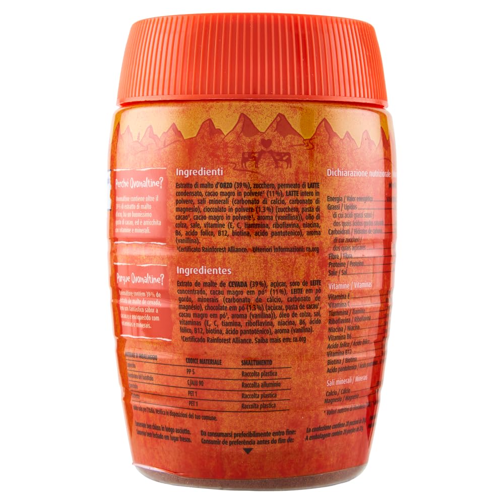 Ovomaltine - Preparación soluble para bebidas a base de malta de cebada y cacao con vitaminas y minerales, 400 g + Polpa italiana Gourmet 400 g