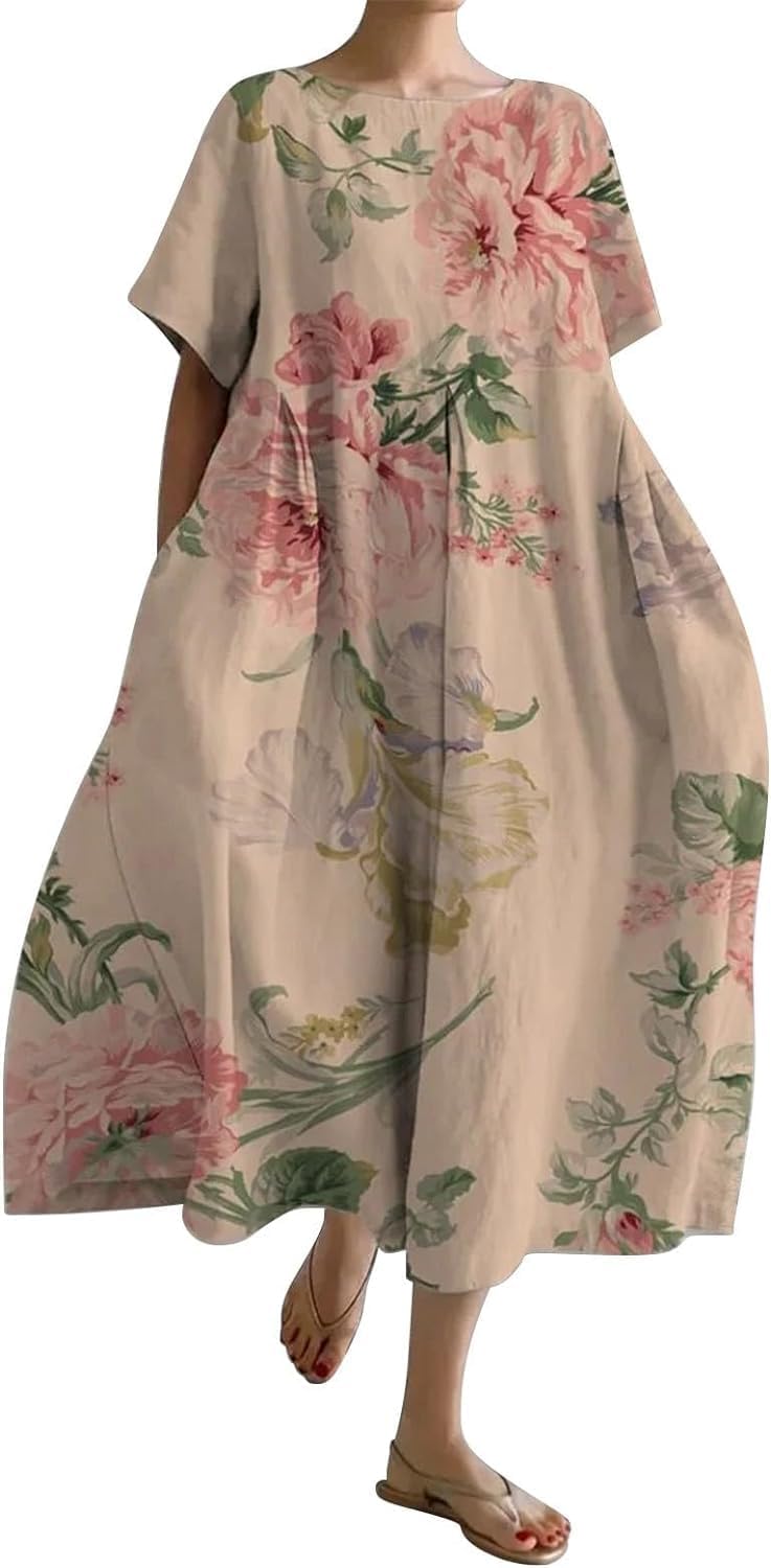 Baggy Floral Women Boho Maxi Dresses Casual Vintage Long