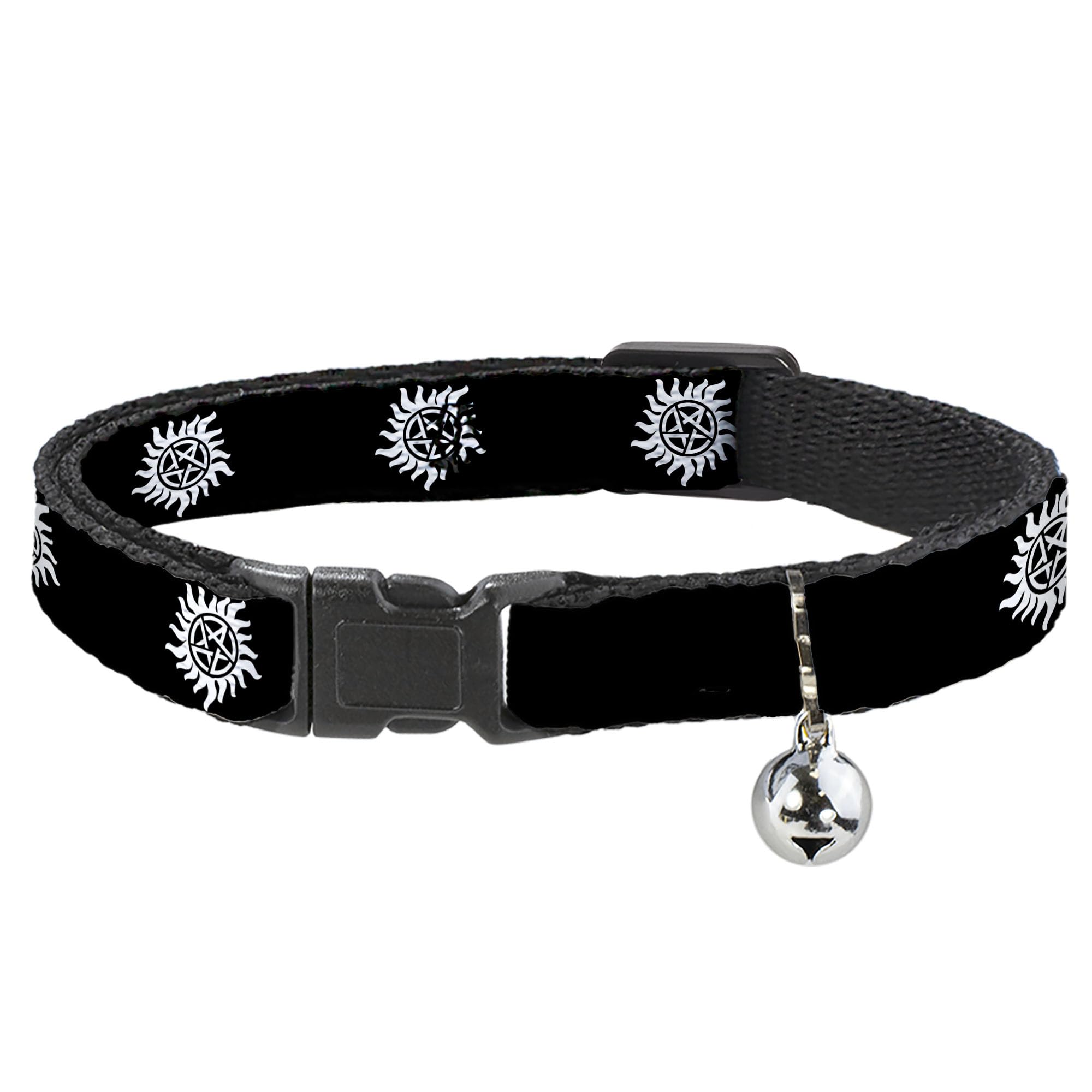 Cat Collar Breakaway Winchester Pentagram Repeat Black White 8 to 12 Inches 0.5 Inch Wide