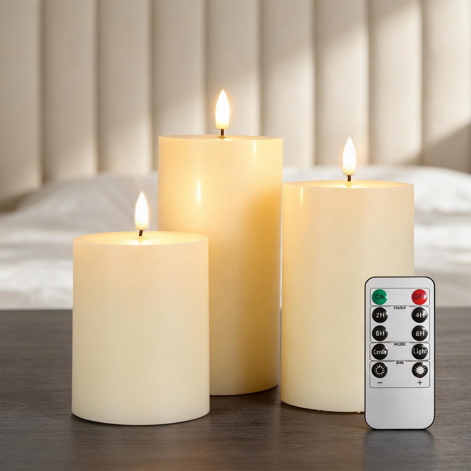RanBluu 3 Pack LED Candles with Remote Control & 24 Hour Timer, Flameless Real Wax Pillars, Flickering Candles for Birthday/Party/Wedding, White