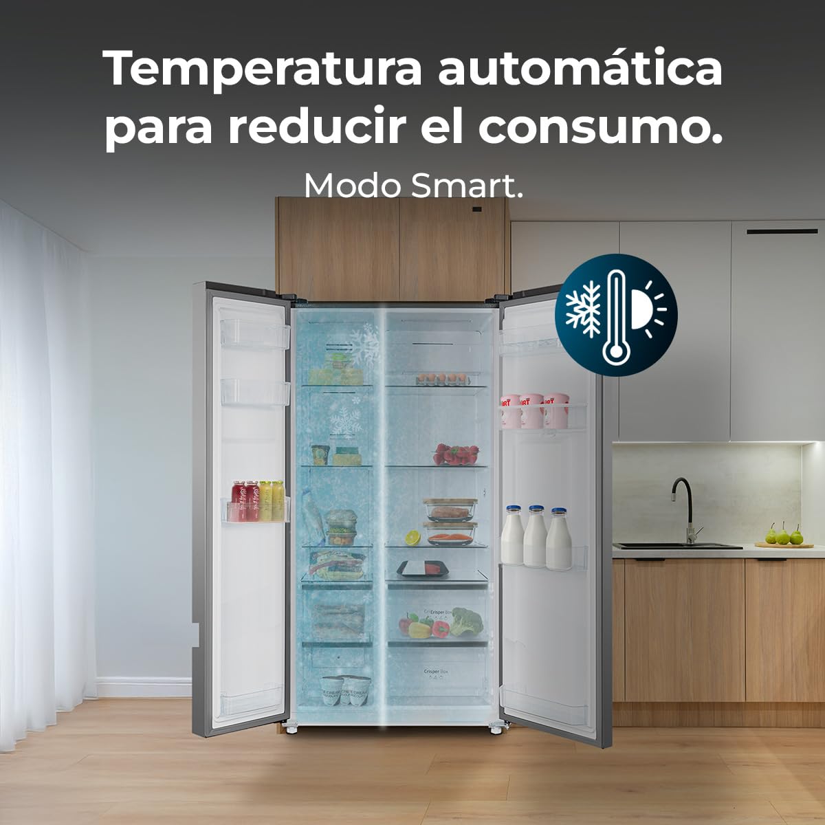 Cecotec Frigorífico Americano 559L Total No Frost con Dispensador de Agua Bolero CoolMarket SBS 559 Inox C. Alto 177cm y 91cm de Ancho, Bajo Consumo, Compresor Inverter, Modo Smart